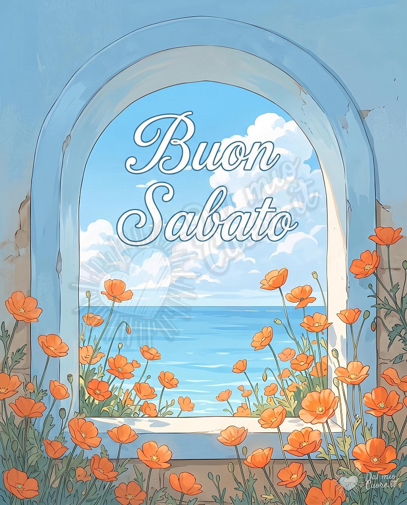 Buon sabato con vista mare e papaveri