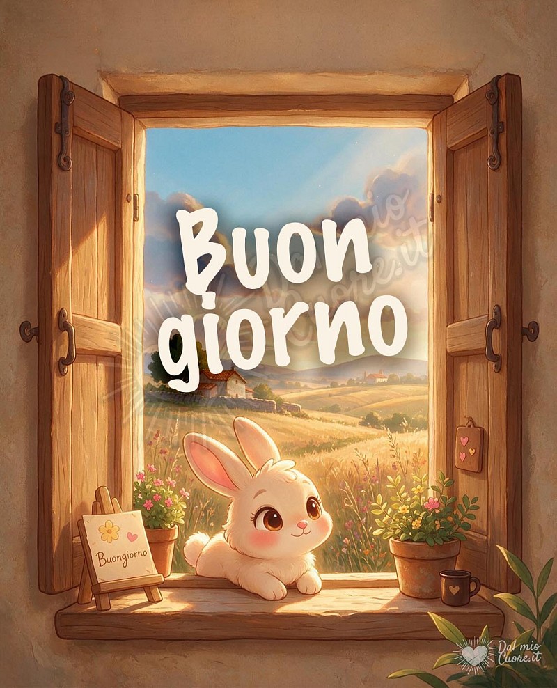 Buongiorno Dolce con Tenero Coniglietto tra Sole e Nuvole