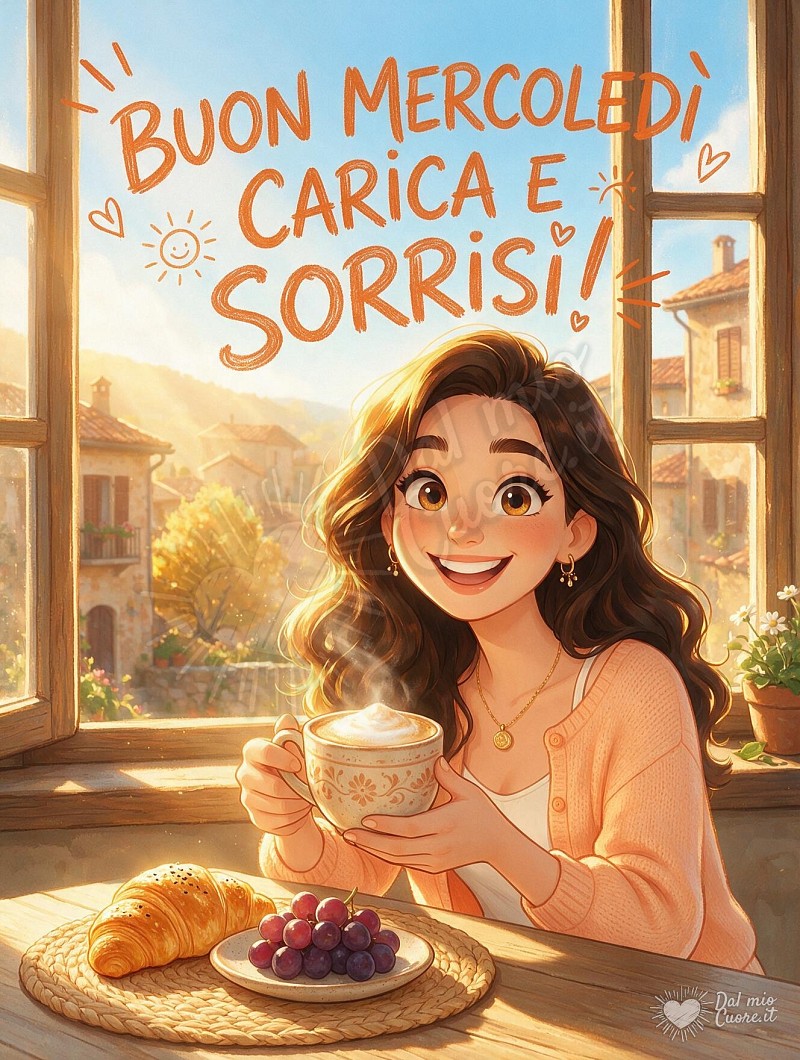 Buon Mercoledì con Energia: Tazza Fumante e Sorrisi nel Sole di Settembre