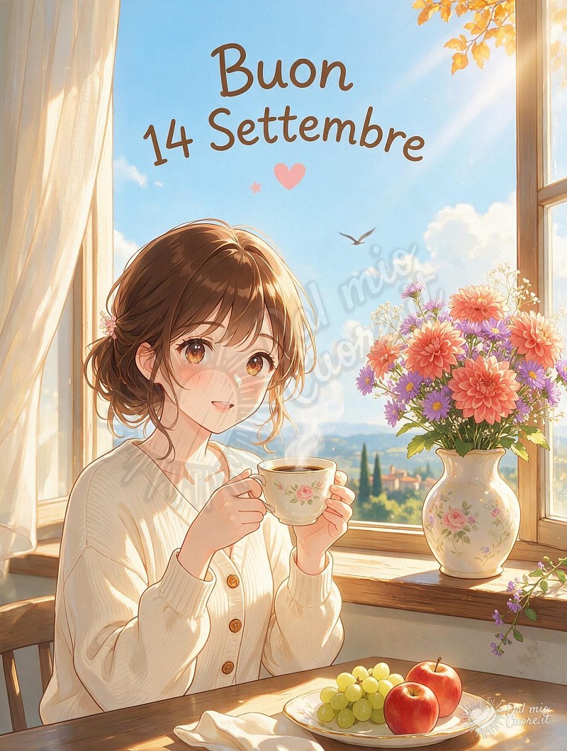 Buon 14 Settembre: Un dolce risveglio tra luce dorata e fiori settembrini