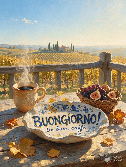 Buongiorno con caffè e uva nella luce di settembre