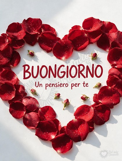 Petali di rose rosse fresche disposti a forma di cuore e gocce di rugiada su fondo bianco.