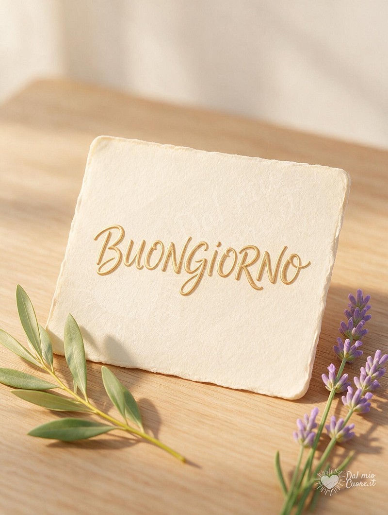 Buongiorno con biglietto d'autore e rami d'olivo