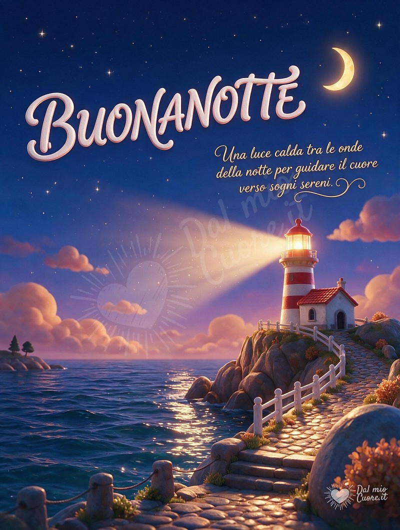 Buonanotte con faro sulla scogliera e cielo stellato
