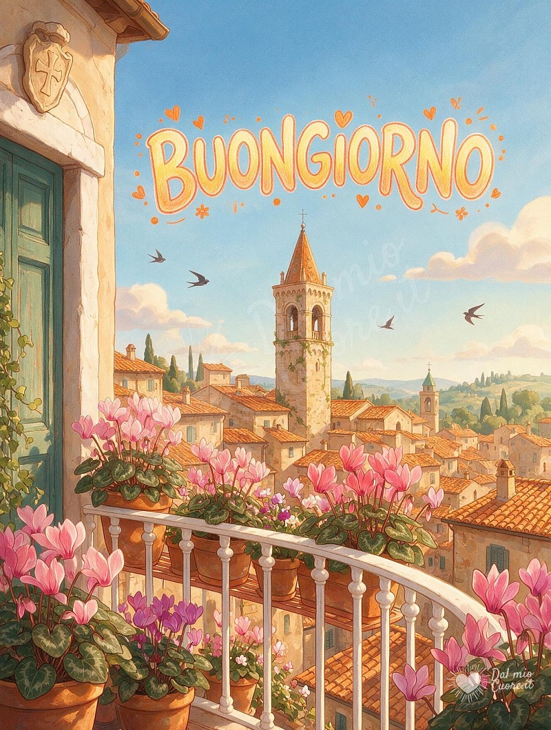 Buongiorno con la vista sui tetti al sole del mattino