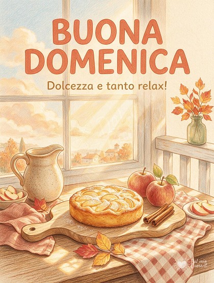 Una torta di mele appena sfornata su tagliere di legno, con mele rosse d'autunno.
