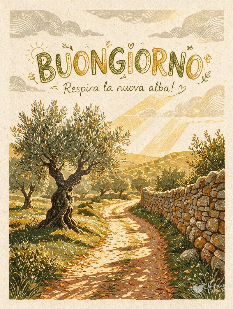 Buongiorno tra gli ulivi secolari e sole d'autunno