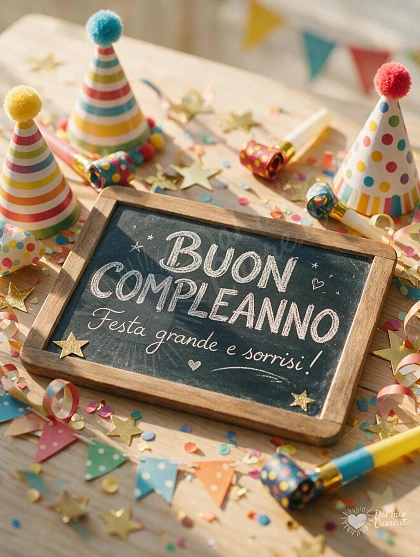 Buon compleanno con cappellini da festa e stelle