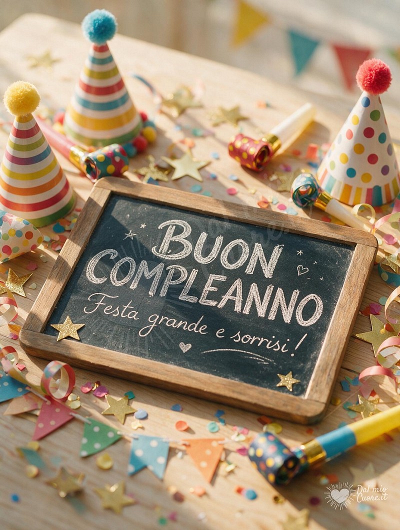 Buon compleanno con cappellini da festa e stelle