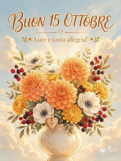 Grandi dalie arancioni, crisantemi dorati e un cuoricino tra i petali, illuminata dalla luce del sole.