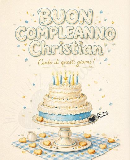 Una torta di compleanno a strati decorata con crema, zuccherini dorati e candeline accese su alzatina festosa.