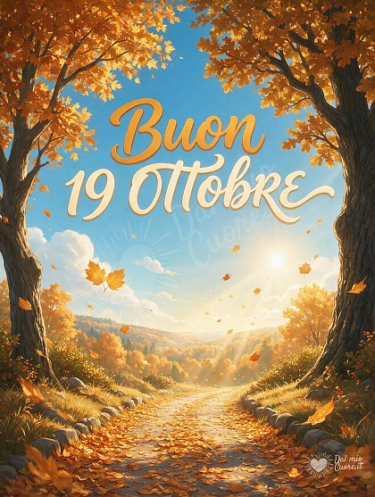 Un viale autunnale illuminato dal sole del mattino con foglie d'acero.