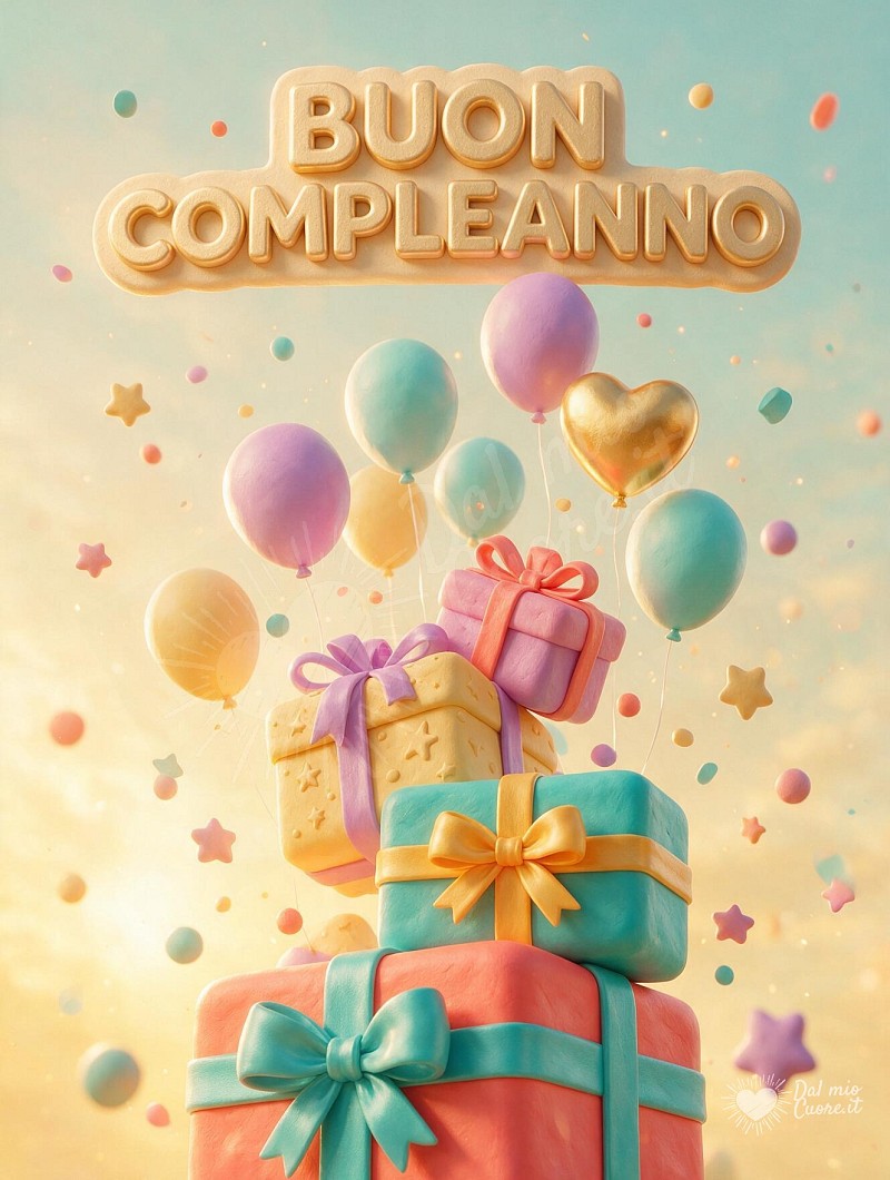 Buon compleanno con pacchi regalo e palloncini festosi