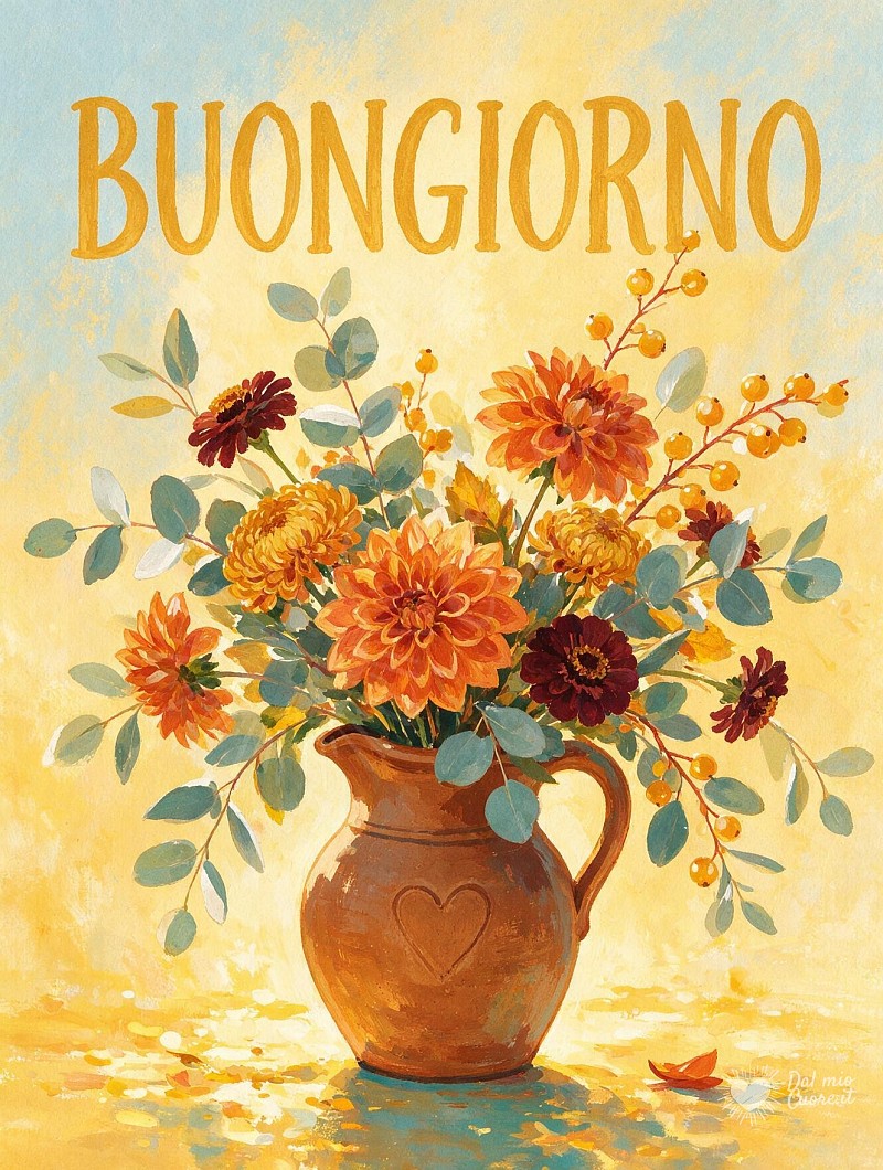 Buongiorno con dalie autunnali e sole del mattino