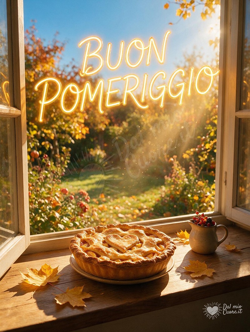 Buon pomeriggio con torta di mele e luce dorata