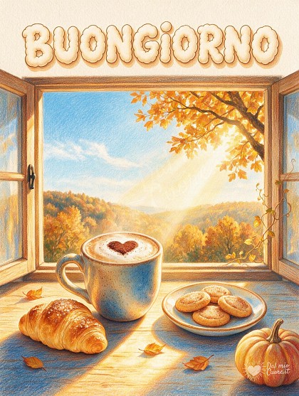Colazione autunnale vicino alla finestra soleggiata.