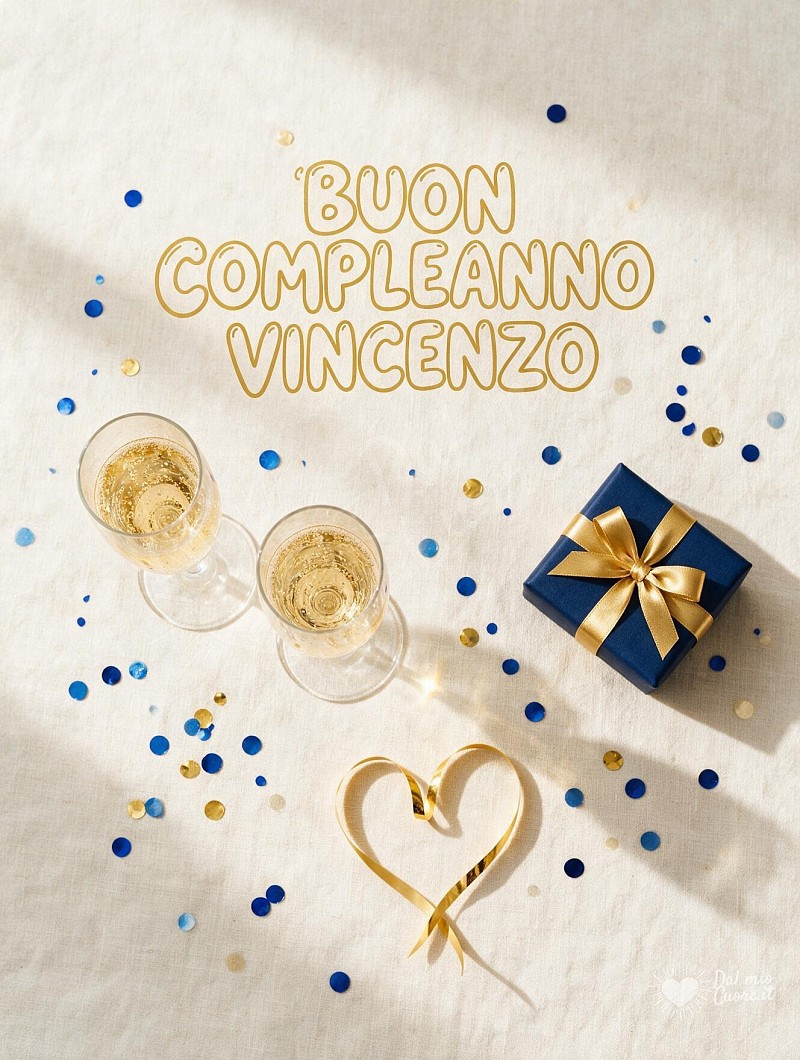 Buon compleanno Vincenzo con calici scintillanti e festa