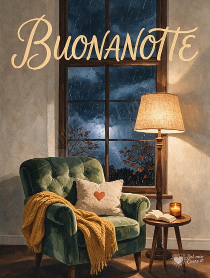 Una comoda poltrona con coperta senape e cuscino a cuore.