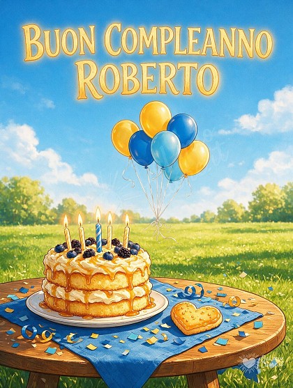 Torta artigianale a strati con candeline accese e palloncini per il compleanno.
