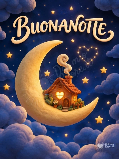 Buonanotte con luna crescente e stelle d'autunno