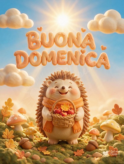 Dolce riccio tra foglie autunnali e mele rosse per augurare una felice domenica.