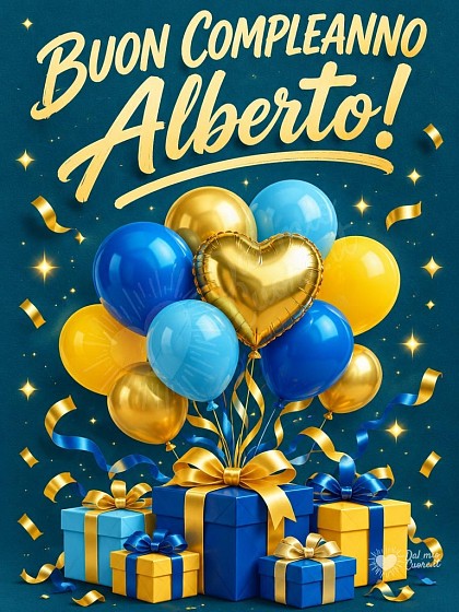 Palloncini luminosi e pacchi regalo festosi per il compleanno di Alberto.