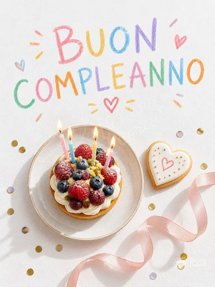 Buon compleanno con torta artigianale e candeline accese