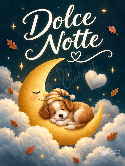 Buonanotte con cucciolo addormentato sulla luna e stelle