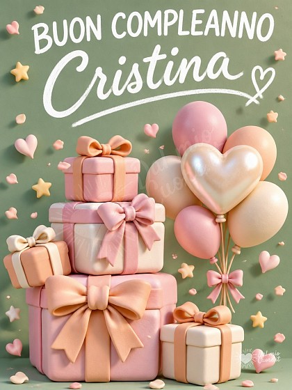 Pacchi regalo eleganti e palloncini colorati a forma di cuore per Cristina.