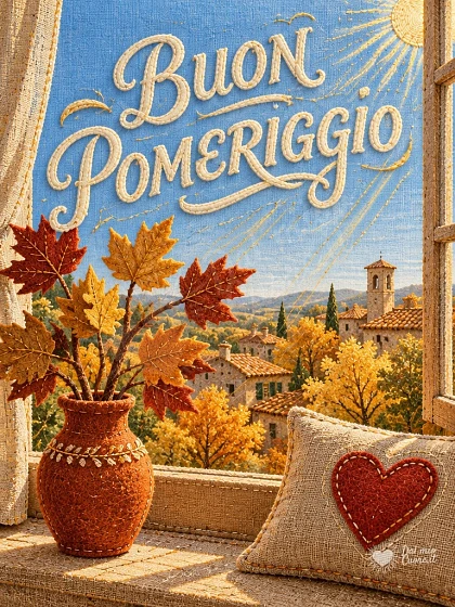Buon pomeriggio con sole autunnale e foglie dorate