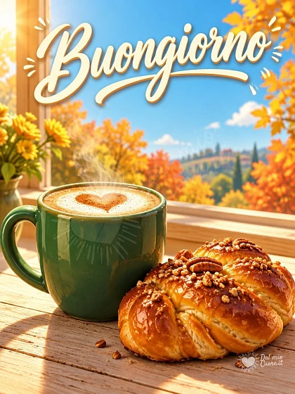 Buongiorno con cappuccino fumante e brioche dorata