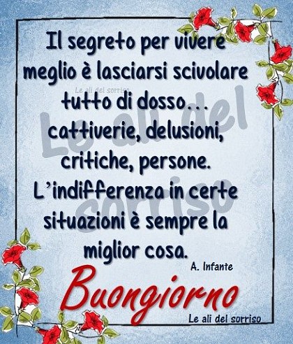 Il segreto per vivere meglio è lasciare scivolarsi tutto di dosso... Buongiorno