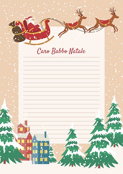 Lettera a Babbo Natale con neve e alberi