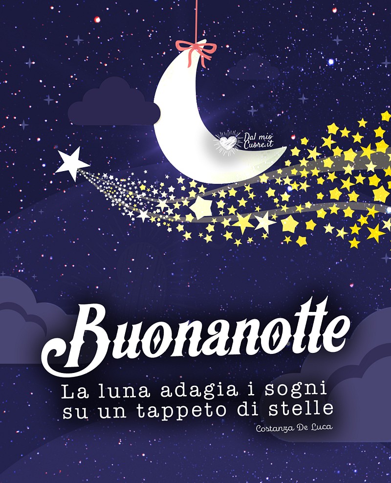 La luna adagia i sogni su un tappeto di stelle. Buonanotte