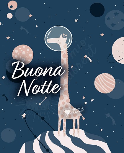 Buona notte con giraffa "astronauta" tra le stelle