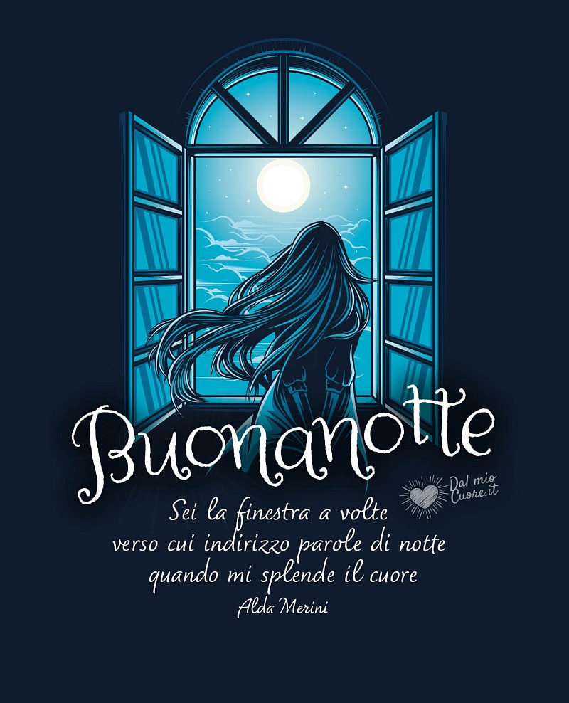 Sei la finestra a volte verso cui indirizzo parole di notte quando mi splende il cuore. Buonanotte