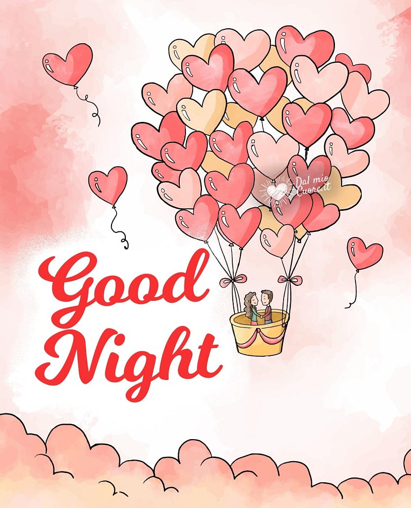 Good Night with balloon made of hearts