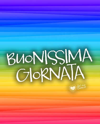 Composizione grafica radiosa e colorata con sfondo luminoso e la scritta festosa Buonissima Giornata a tutti voi.