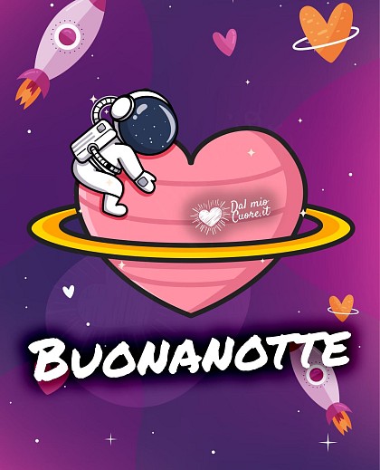 Buonanotte con astronauta che abbraccia un cuore