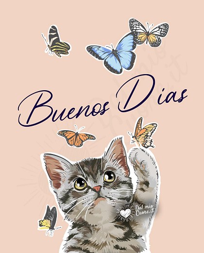Foto de buenos días con gatos y mariposas