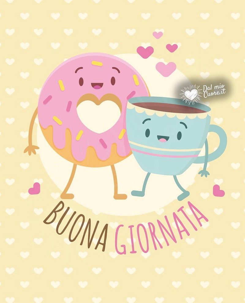 Buona giornata con ciambella e caffè abbracciati