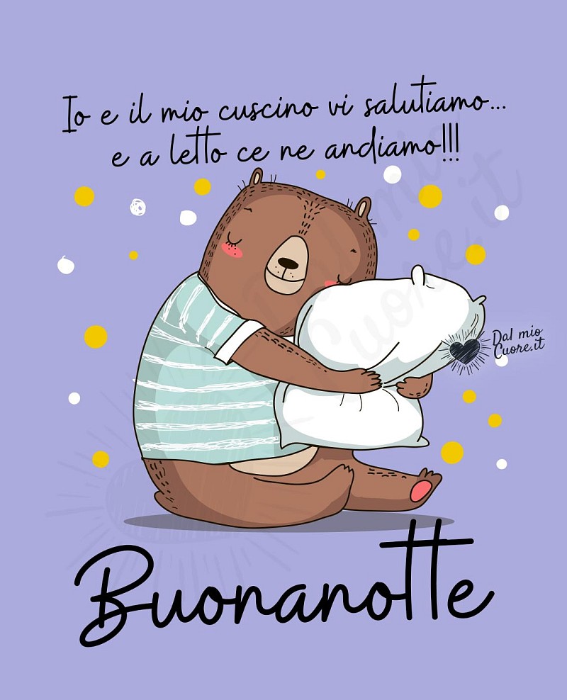 Buonanotte (Immagini divertenti)! Io e il mio cuscino vi salutiamo e a letto ce ne andiamo!
