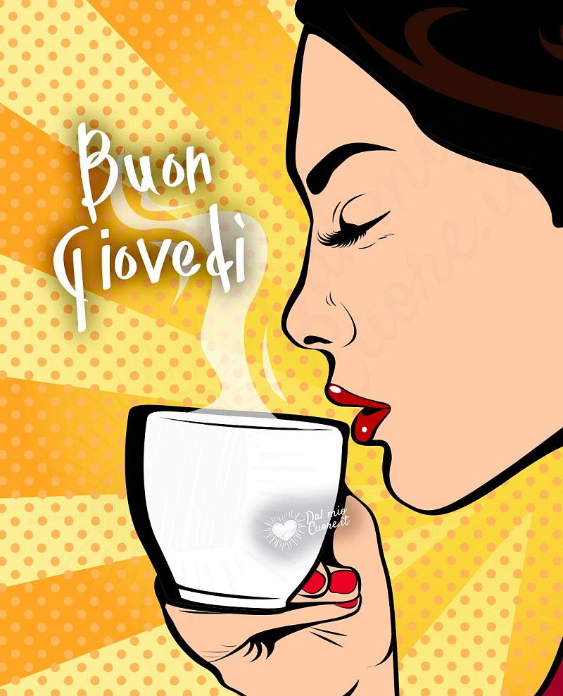 Buon giovedì con donna che assapora il caffè