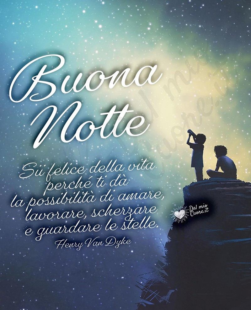 Buonanotte con frase sulle stelle: sii felice della vita...