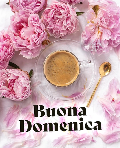 Buona domenica con tazzina di caffè e fiori