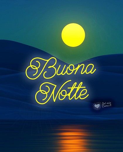 Immagine della Buona Notte con luna su lago