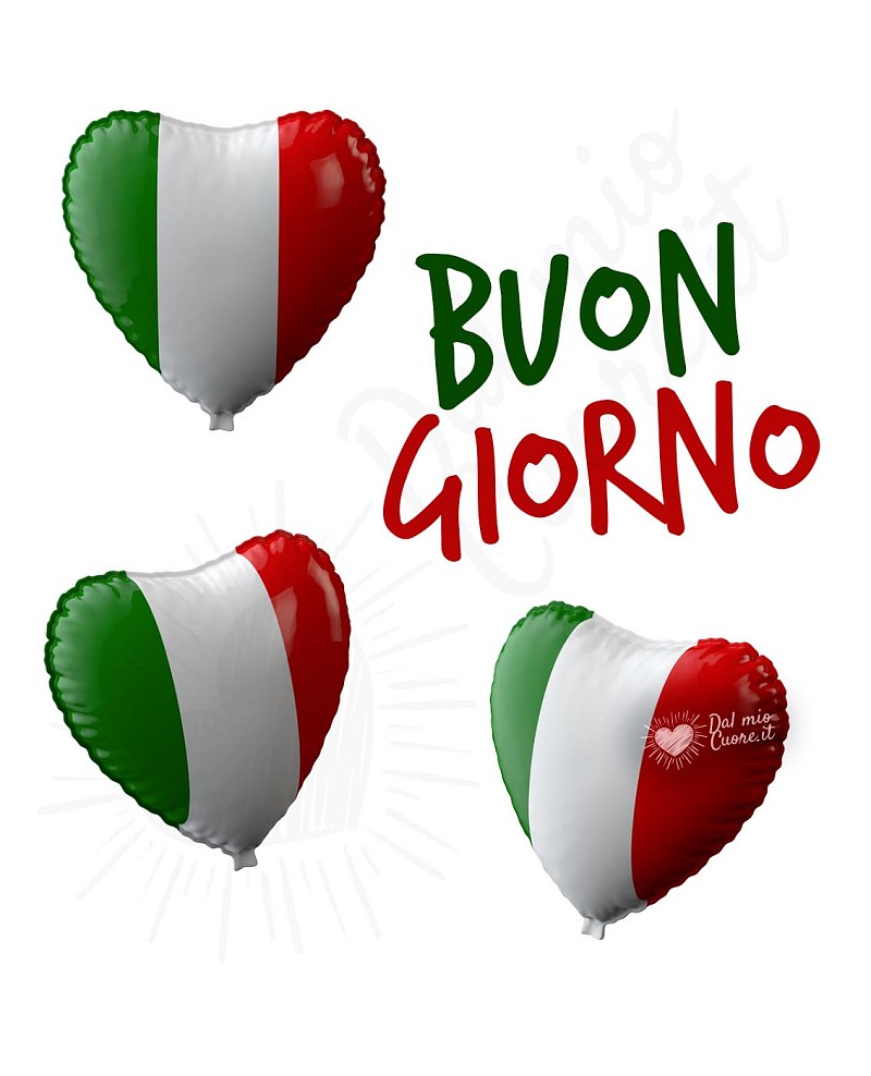 Buongiorno con palloncini a forma di cuore e tricolore