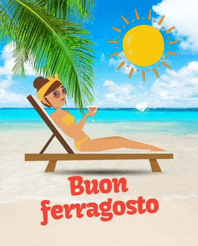 GIF buon ferragosto con ragazza che beve un drink sulla spiaggia