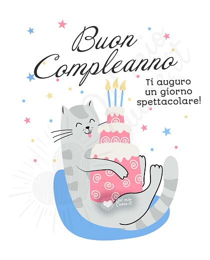 Buon compleanno con gattino. Ti auguro un giorno spettacolare!
