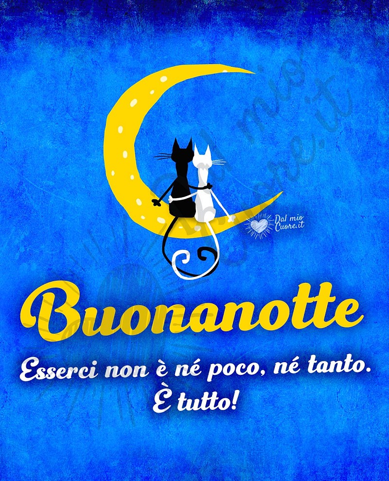Buonanotte con Frase d'Affetto e Due Gattini Seduti sulla Luna